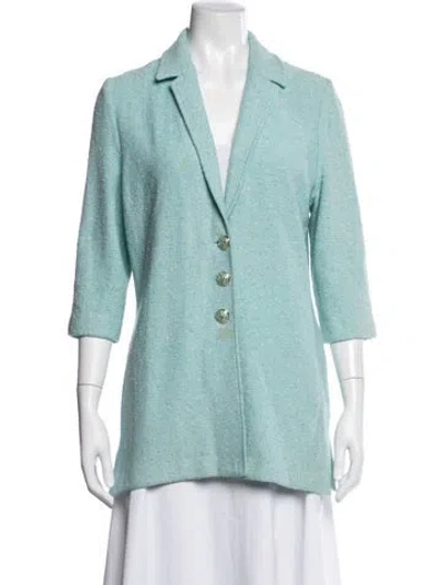Pre-owned St John Tweed Pattern Blazer In Blue