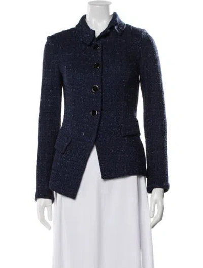 Pre-owned St John Tweed Pattern Blazer In Blue