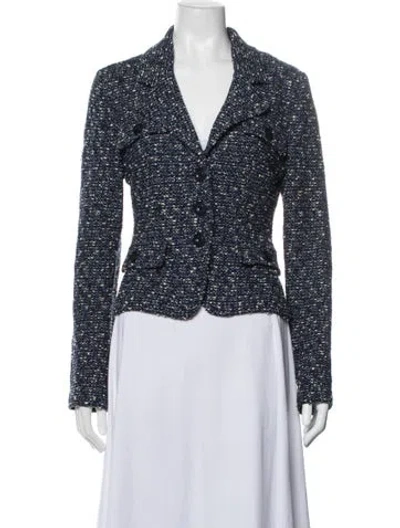 Pre-owned St John Tweed Pattern Blazer In Blue