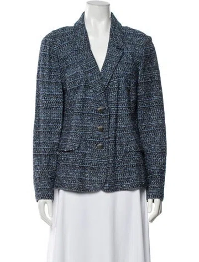 Pre-owned St John Tweed Pattern Blazer In Blue