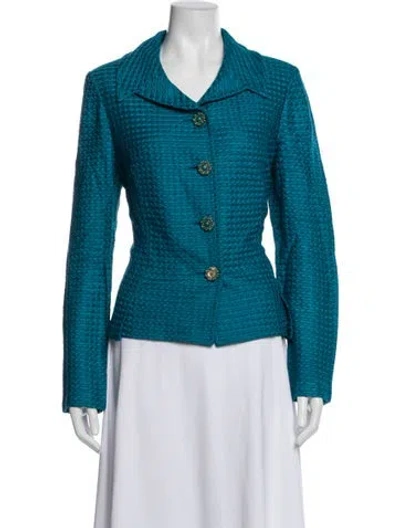 Pre-owned St John Tweed Pattern Blazer In Blue