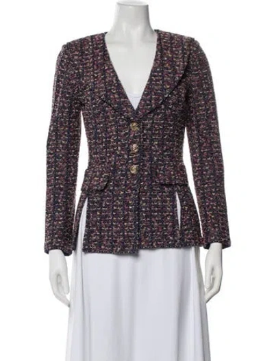 Pre-owned St John Tweed Pattern Blazer In Blue