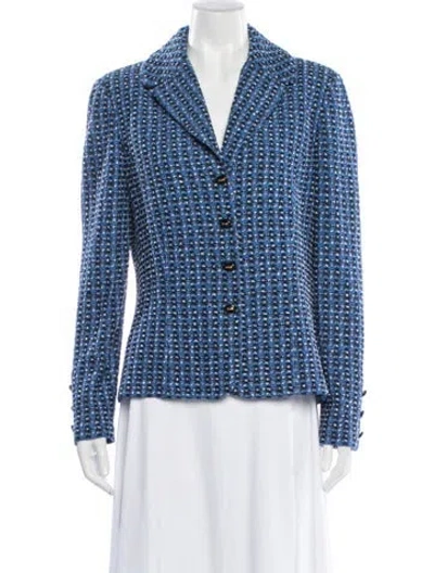 Pre-owned St John Tweed Pattern Blazer In Blue