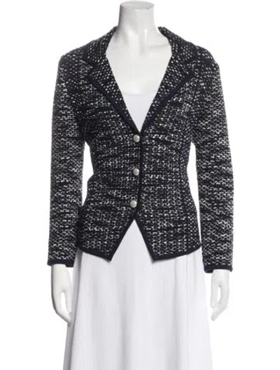 Pre-owned St John Tweed Pattern Blazer In Blue