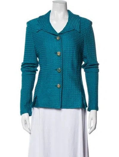 Pre-owned St John Tweed Pattern Blazer In Blue