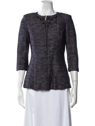Pre-owned St John Tweed Pattern Blazer In Blue