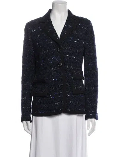 Pre-owned St John Tweed Pattern Blazer In Blue