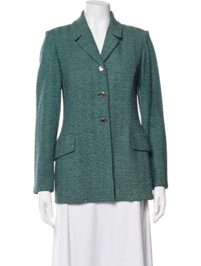 Pre-owned St John Tweed Pattern Blazer In Blue/brown