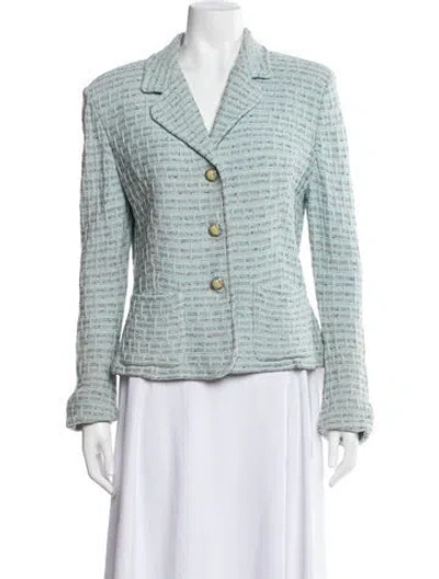 Pre-owned St John Tweed Pattern Blazer In Blue/green