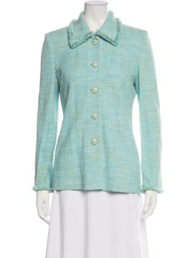 Pre-owned St John Tweed Pattern Blazer In Blue/green