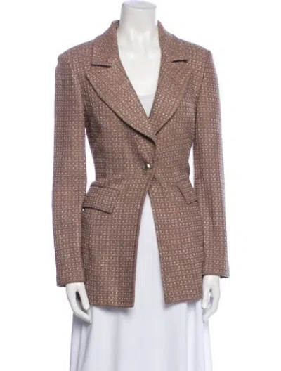 Pre-owned St John Tweed Pattern Blazer In Brown