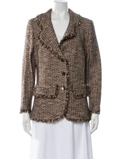 Pre-owned St John Tweed Pattern Blazer In Brown