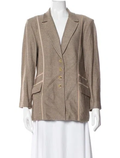 Pre-owned St John Tweed Pattern Blazer In Brown