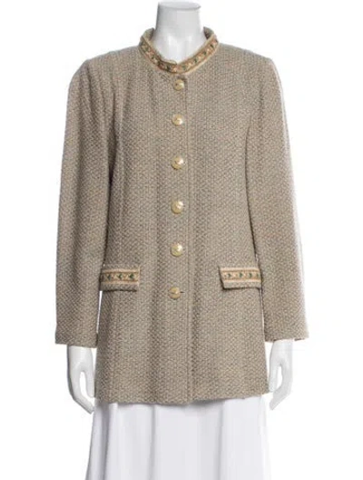 Pre-owned St John Tweed Pattern Blazer In Brown