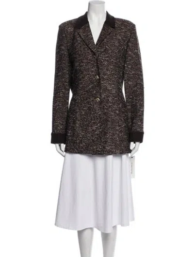 Pre-owned St John Tweed Pattern Blazer In Brown