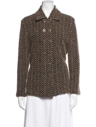 Pre-owned St John Tweed Pattern Blazer In Brown