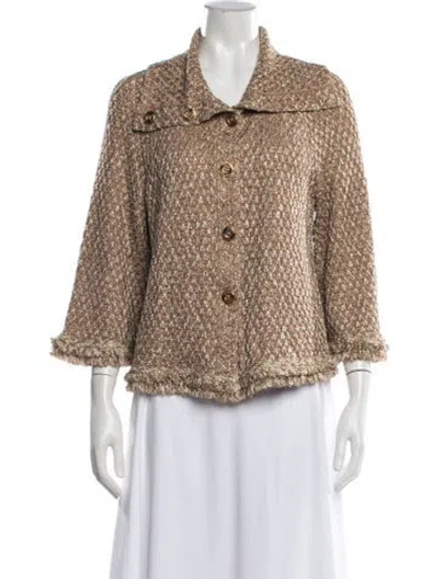 Pre-owned St John Tweed Pattern Blazer In Gold