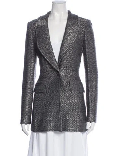 Pre-owned St John Tweed Pattern Blazer In Gray