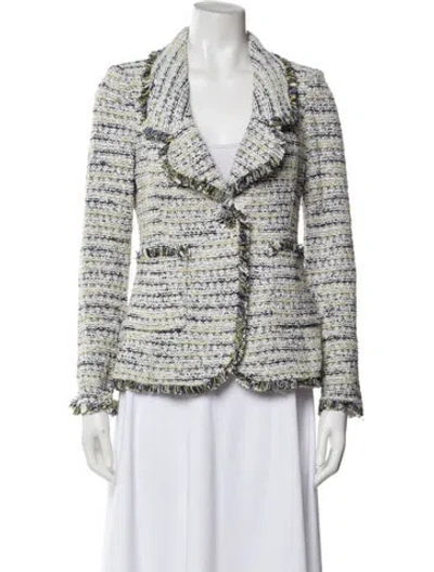 Pre-owned St John Tweed Pattern Blazer In Green
