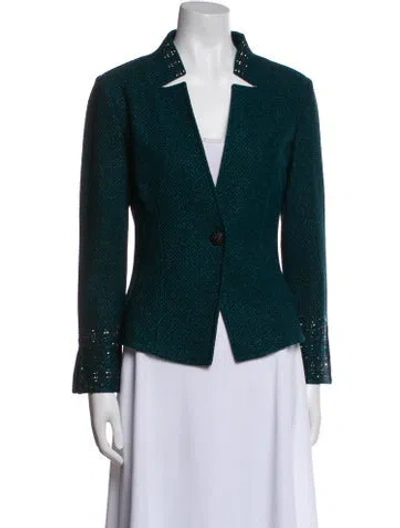 Pre-owned St John Tweed Pattern Blazer In Green