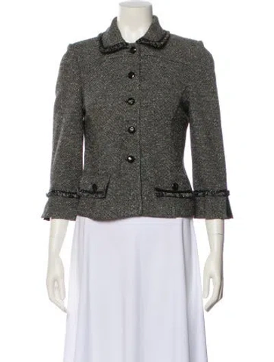 Pre-owned St John Tweed Pattern Blazer In Green