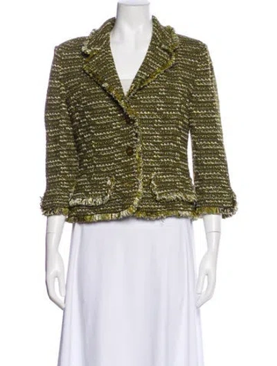 Pre-owned St John Tweed Pattern Blazer In Green