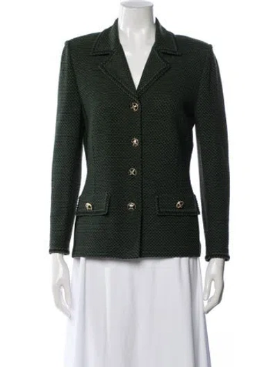 Pre-owned St John Tweed Pattern Blazer In Green