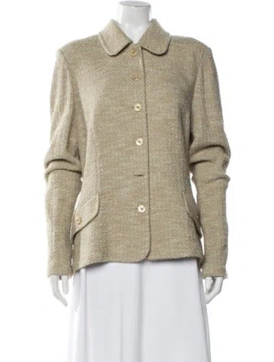 Pre-owned St John Tweed Pattern Blazer In Green