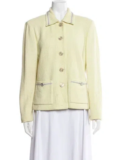 Pre-owned St John Tweed Pattern Blazer In Green