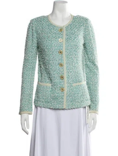 Pre-owned St John Tweed Pattern Blazer In Green