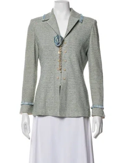 Pre-owned St John Tweed Pattern Blazer In Green