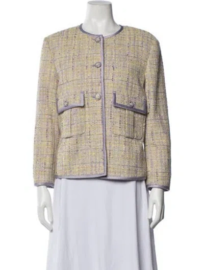Pre-owned St John Tweed Pattern Blazer In Green