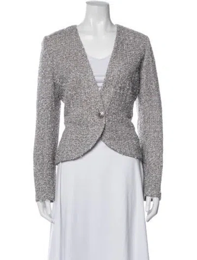 Pre-owned St John Tweed Pattern Blazer In Grey