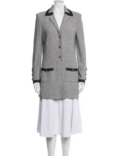 Pre-owned St John Tweed Pattern Blazer In Grey