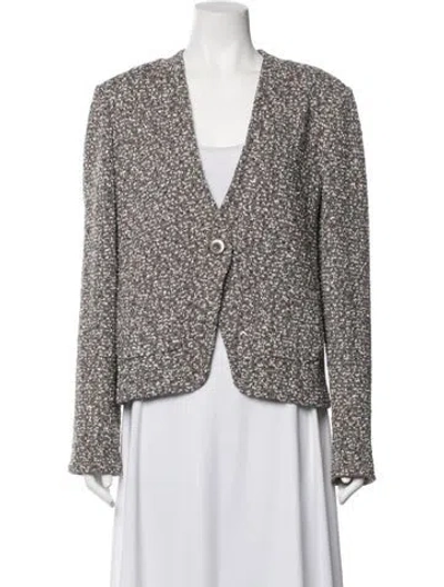 Pre-owned St John Tweed Pattern Blazer In Grey