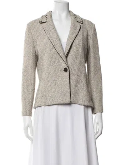 Pre-owned St John Tweed Pattern Blazer In Grey/metallic