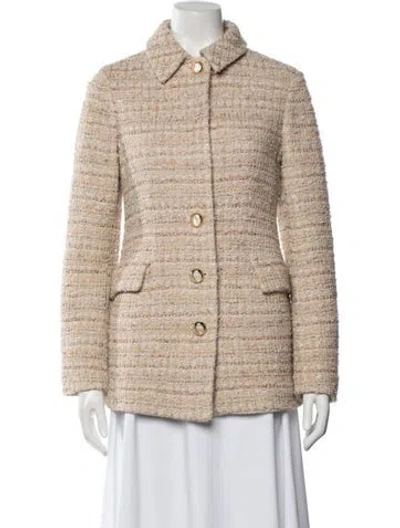 Pre-owned St John Tweed Pattern Blazer In Metallic/neutrals