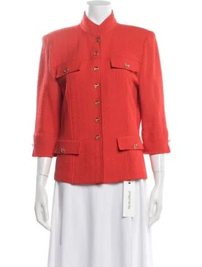 Pre-owned St John Tweed Pattern Blazer In Orange