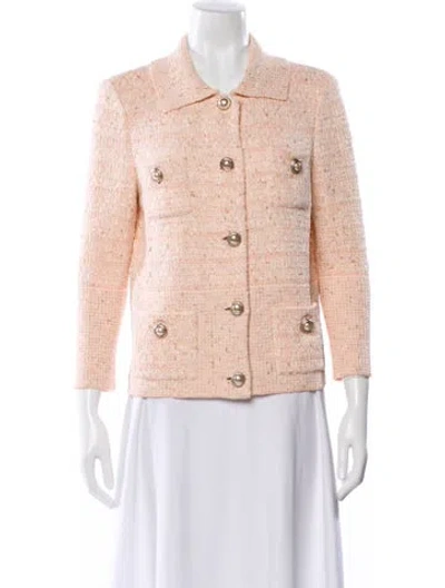 Pre-owned St John Tweed Pattern Blazer In Pink