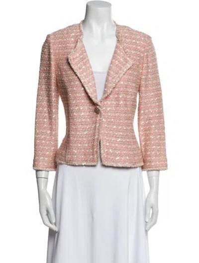 Pre-owned St John Tweed Pattern Blazer In Pink