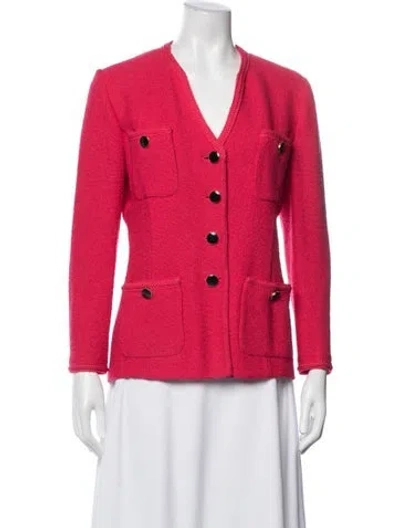 Pre-owned St John Tweed Pattern Blazer In Pink