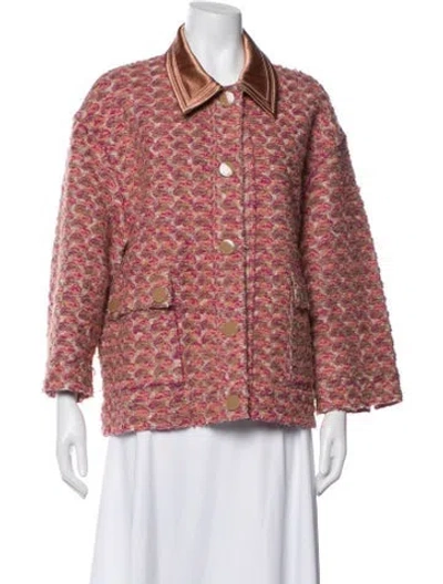 Pre-owned St John Tweed Pattern Blazer In Pink