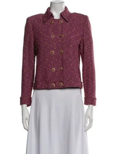 Pre-owned St John Tweed Pattern Blazer In Pink
