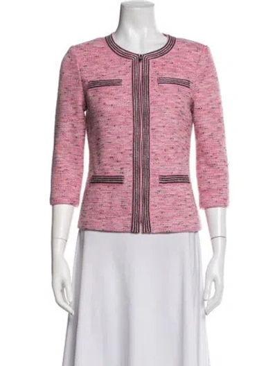 Pre-owned St John Tweed Pattern Blazer In Pink