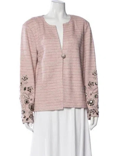 Pre-owned St John Tweed Pattern Blazer In Pink