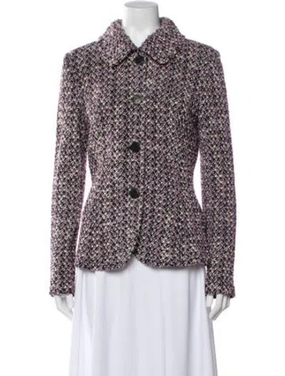 Pre-owned St John Tweed Pattern Blazer In Purple