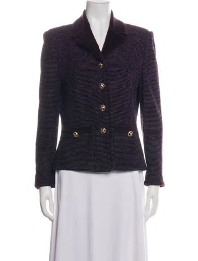 Pre-owned St John Tweed Pattern Blazer In Purple