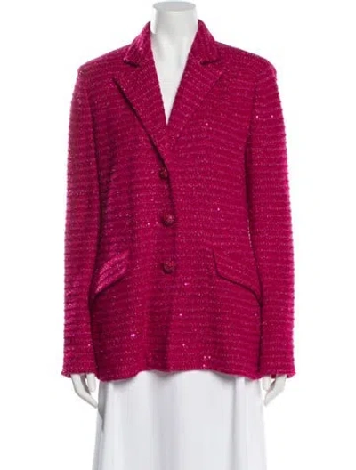 Pre-owned St John Tweed Pattern Blazer In Red
