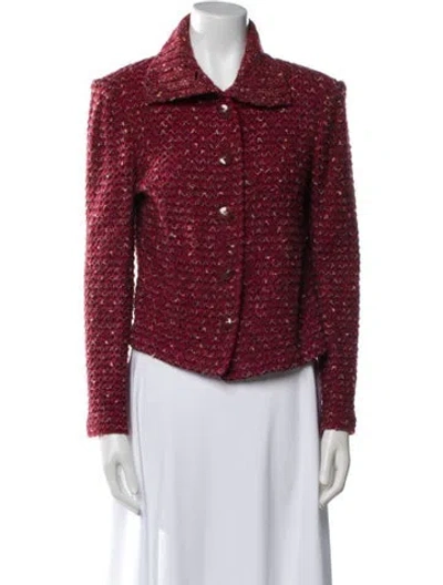 Pre-owned St John Tweed Pattern Blazer In Red