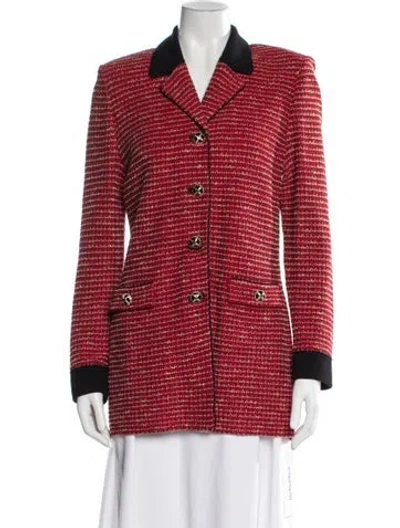 Pre-owned St John Tweed Pattern Blazer In Red